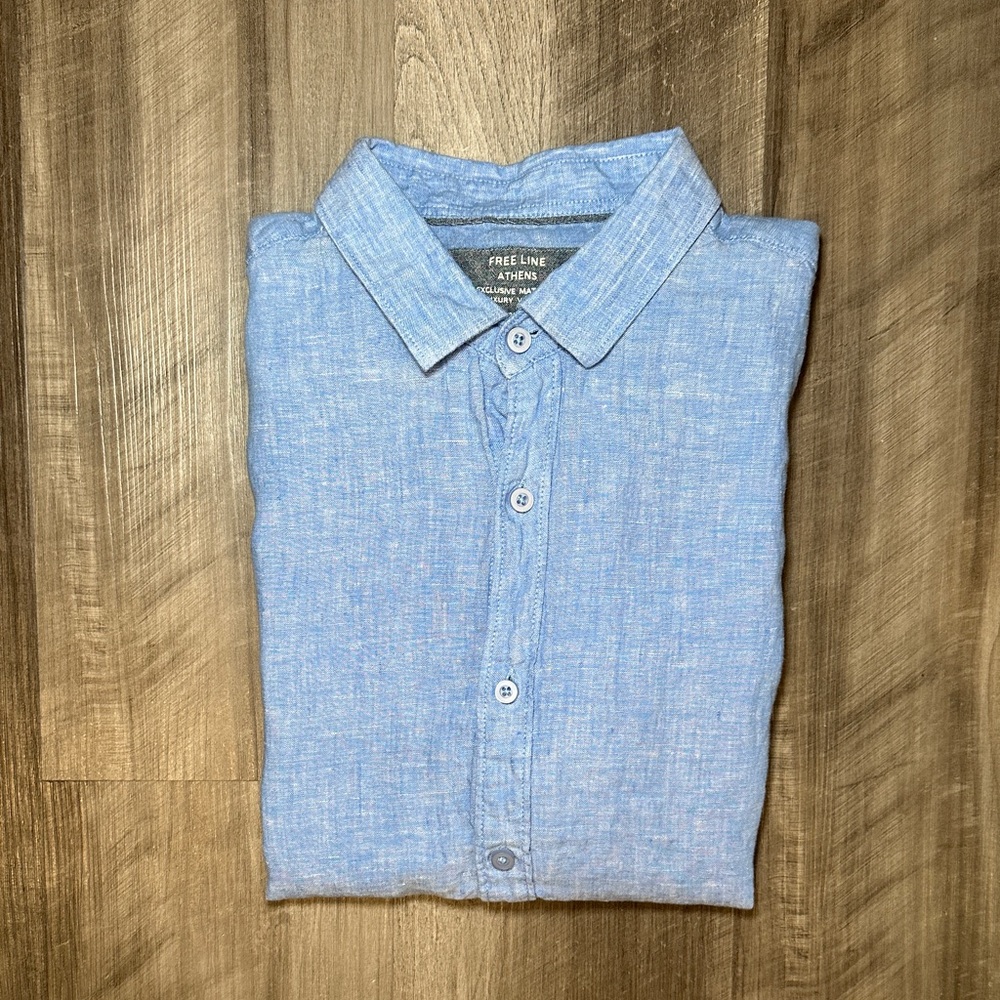 Free Line Athens Pure Linen Luxury Vintage Regular Fit Short Sleeve - Large